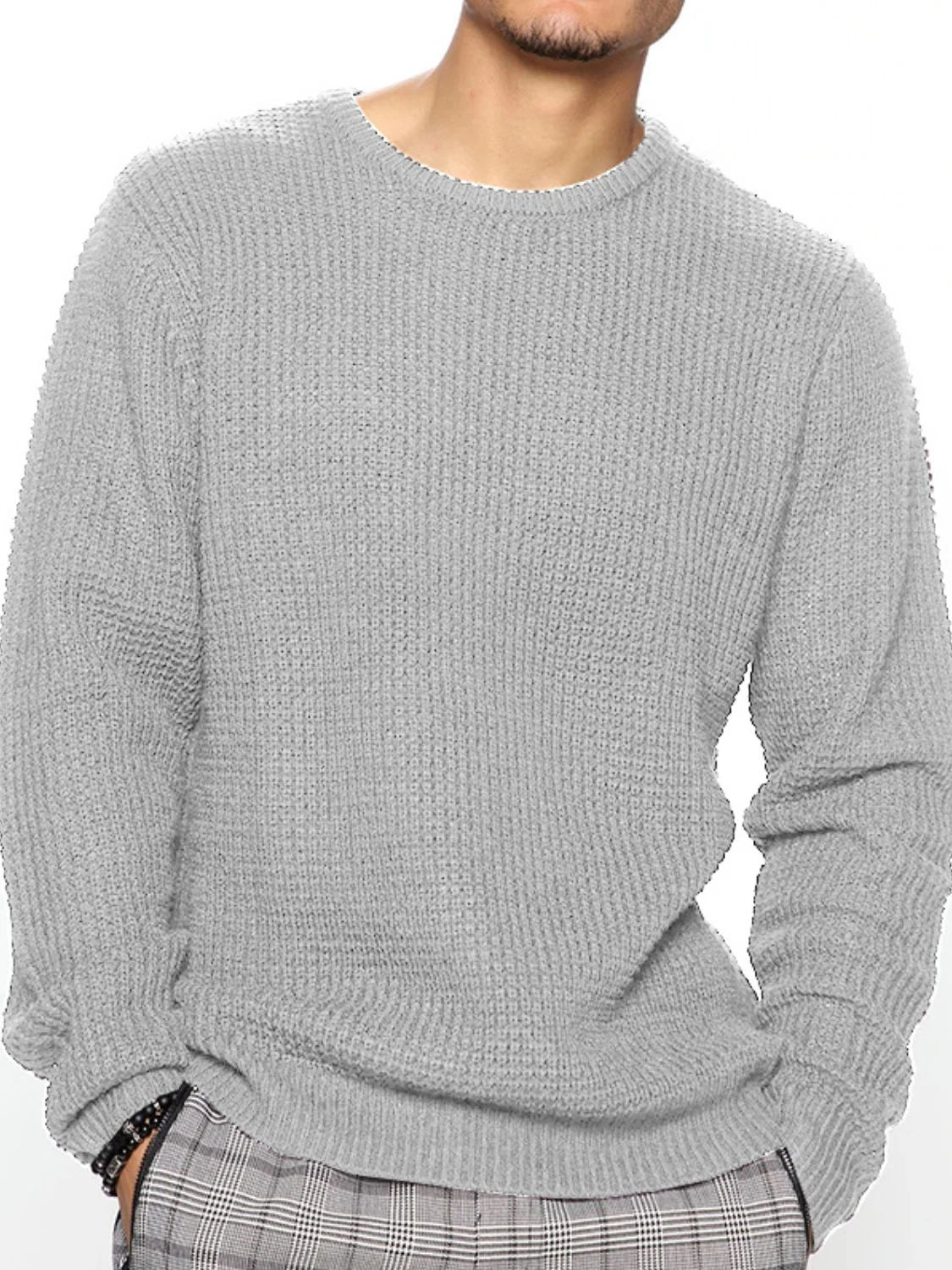 Men'S Full Size round Neck Long Sleeve Sweater plus Size