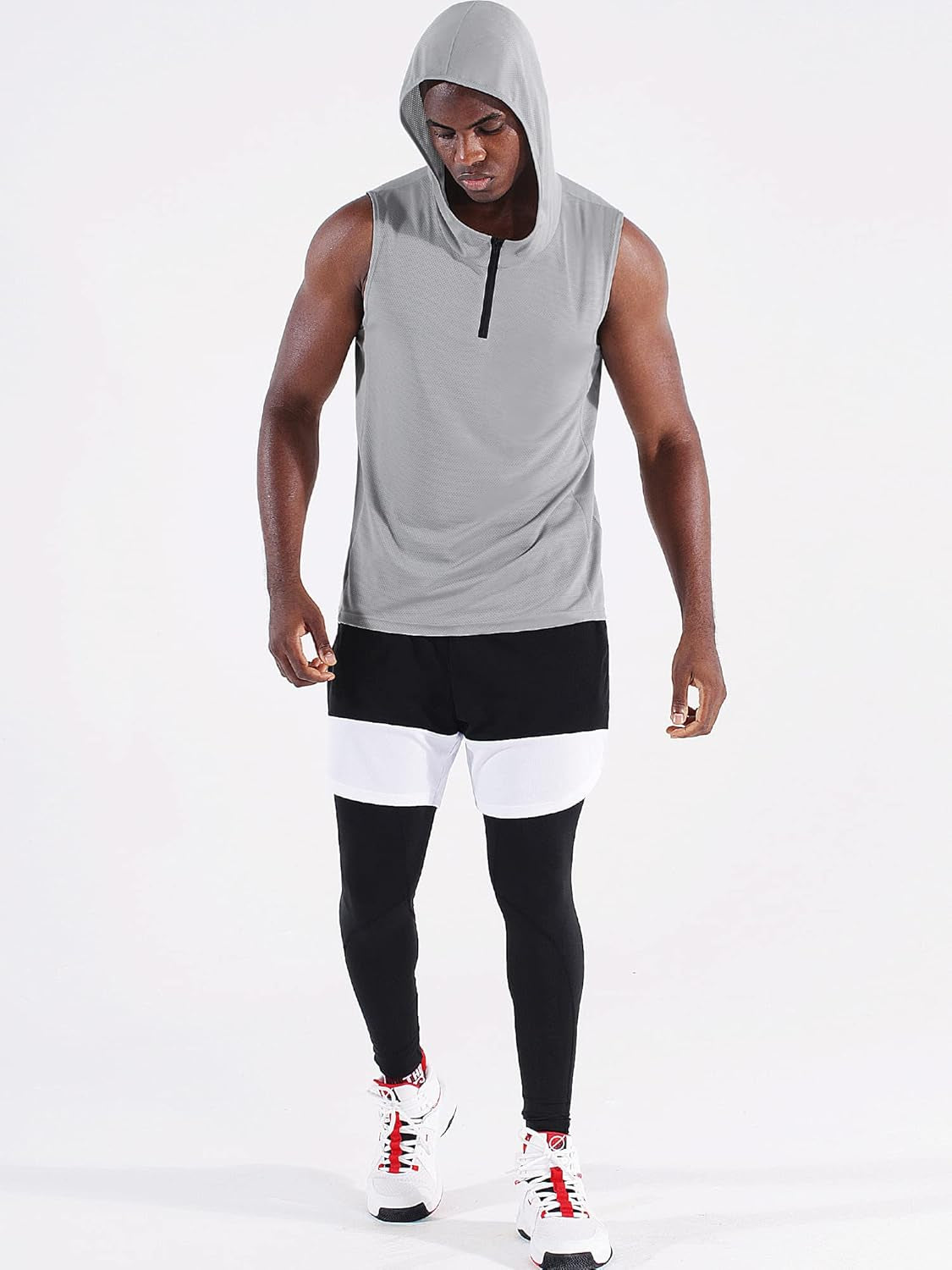 Men'S Running Tank Tops 3 Pack Sleeveless Workout Athletic Shirts with Hoods