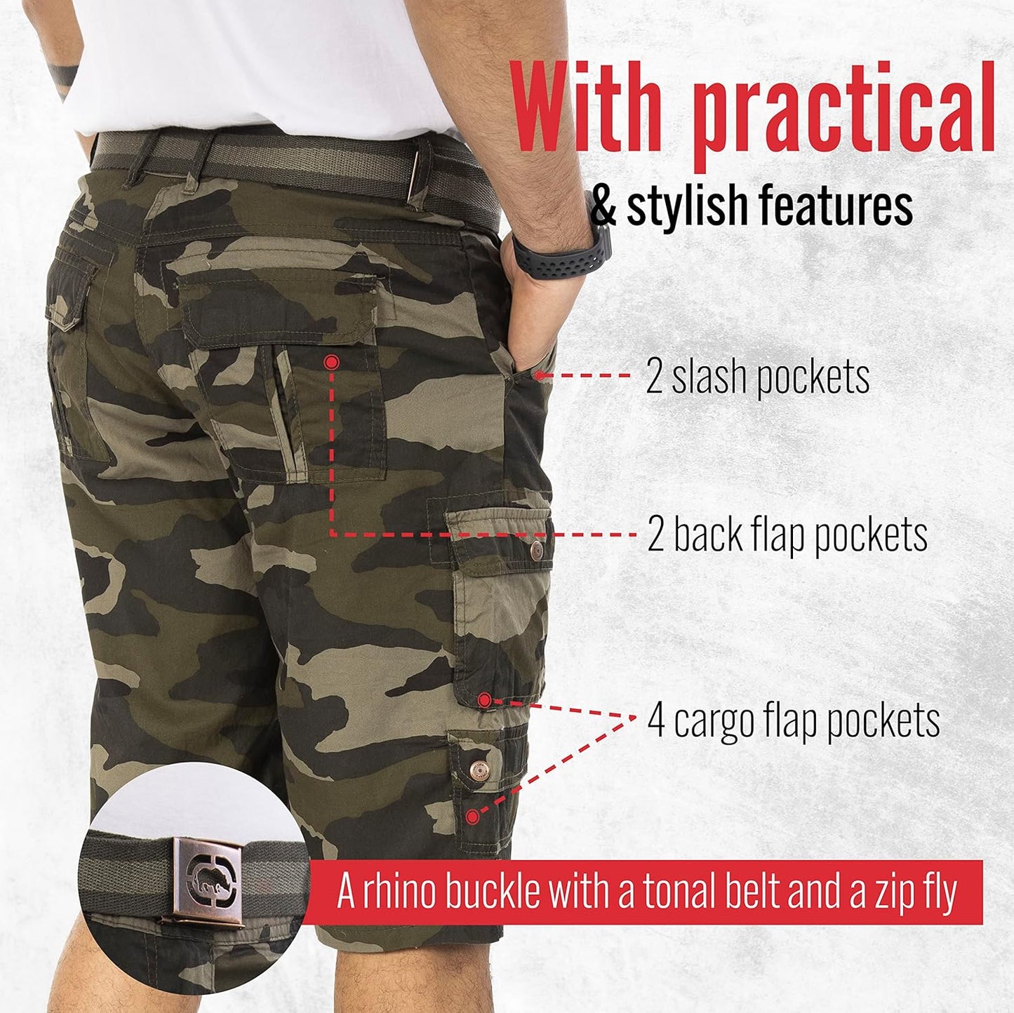 Ecko Cargo Shorts for Men – Twill Camo Mens Cargo Shorts with Belt Big and Tall