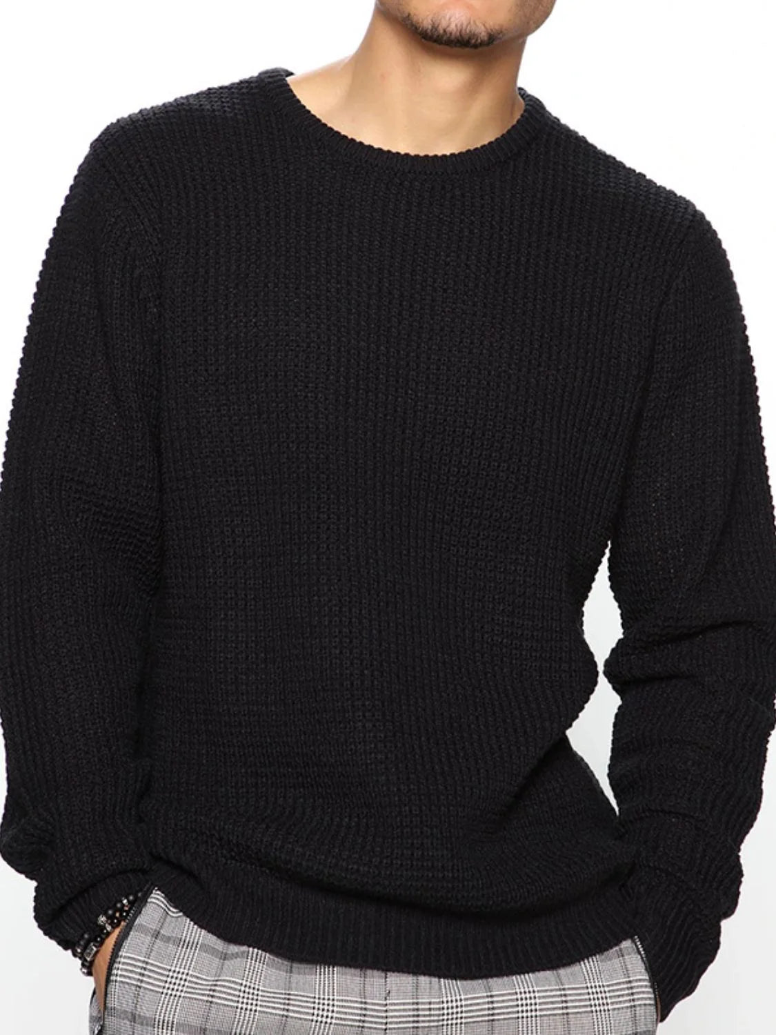 Men'S Full Size round Neck Long Sleeve Sweater plus Size