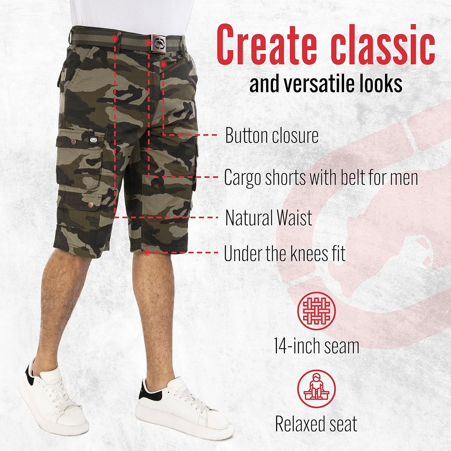 Ecko Cargo Shorts for Men – Twill Camo Mens Cargo Shorts with Belt Big and Tall