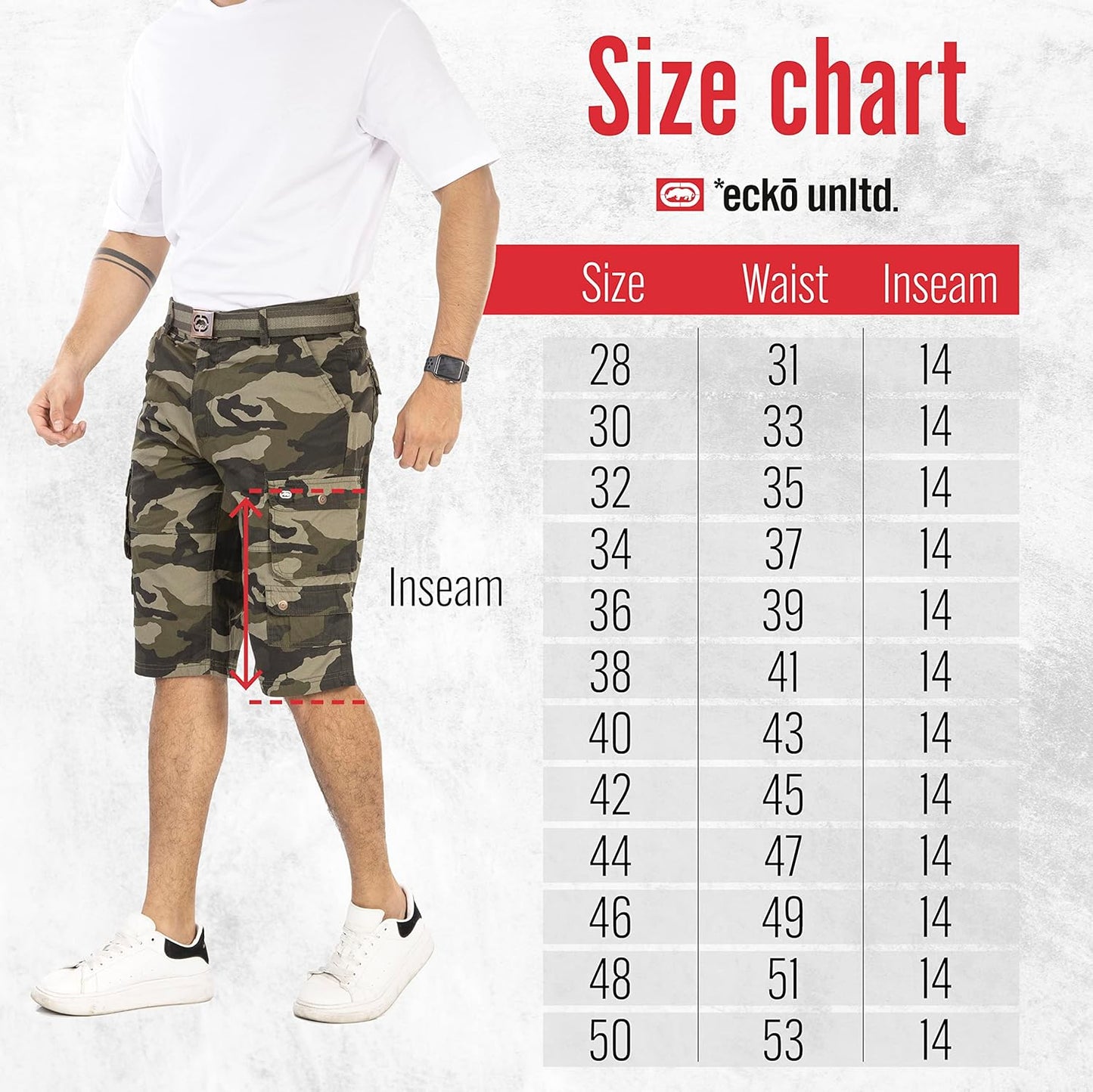 Ecko Cargo Shorts for Men – Twill Camo Mens Cargo Shorts with Belt Big and Tall