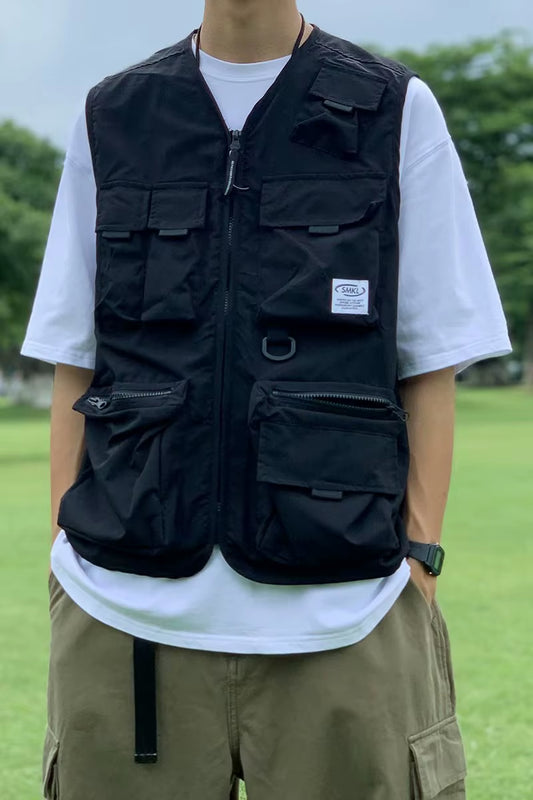 Multi Pockets Tooling Vest Men Summer Breathable Hiking Waistcoat Quick Dry Fishing Vest Fashion Street Wear Unisex VT-290