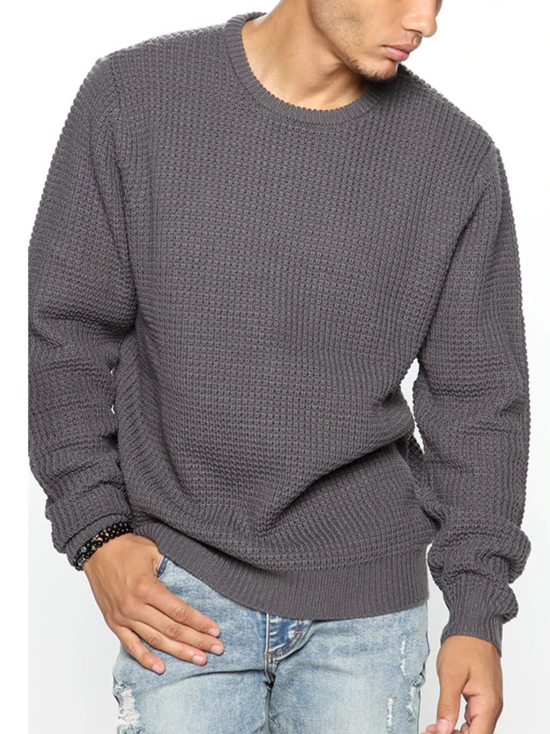 Men'S Full Size round Neck Long Sleeve Sweater plus Size