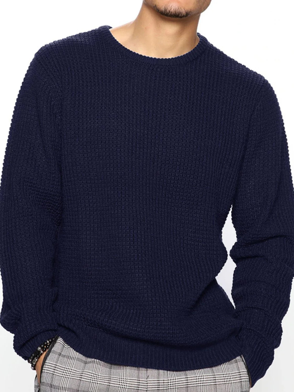 Men'S Full Size round Neck Long Sleeve Sweater plus Size