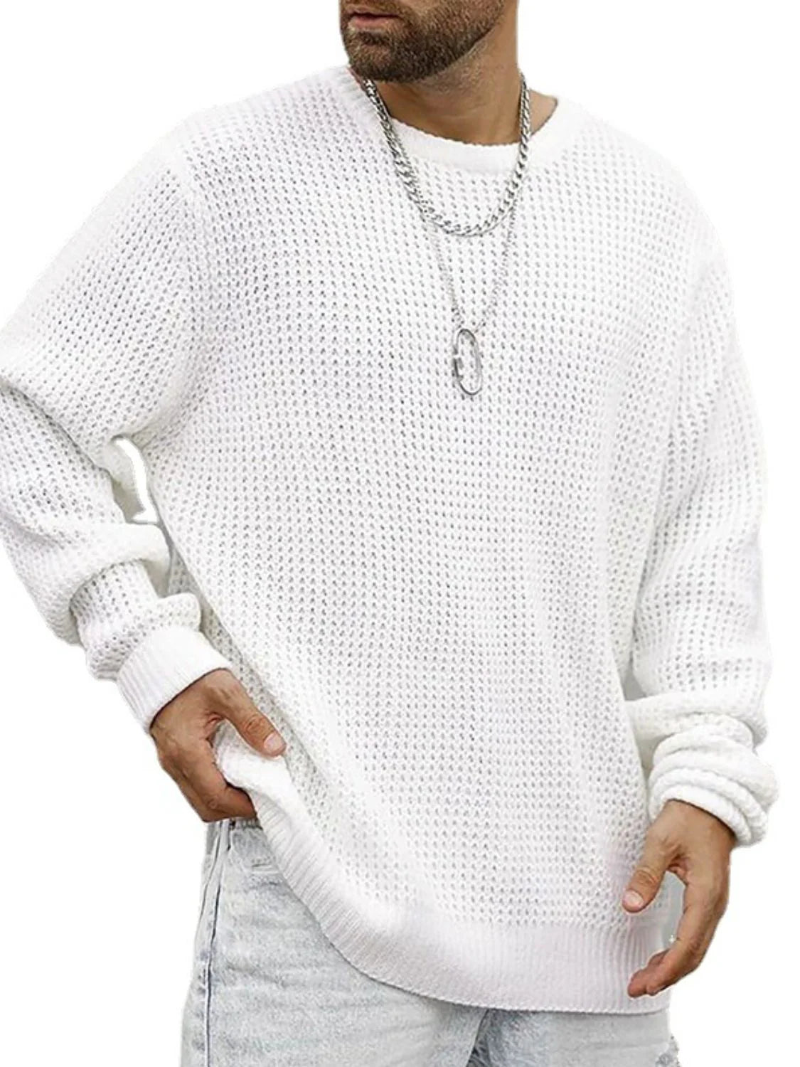 Men'S Full Size round Neck Long Sleeve Sweater plus Size