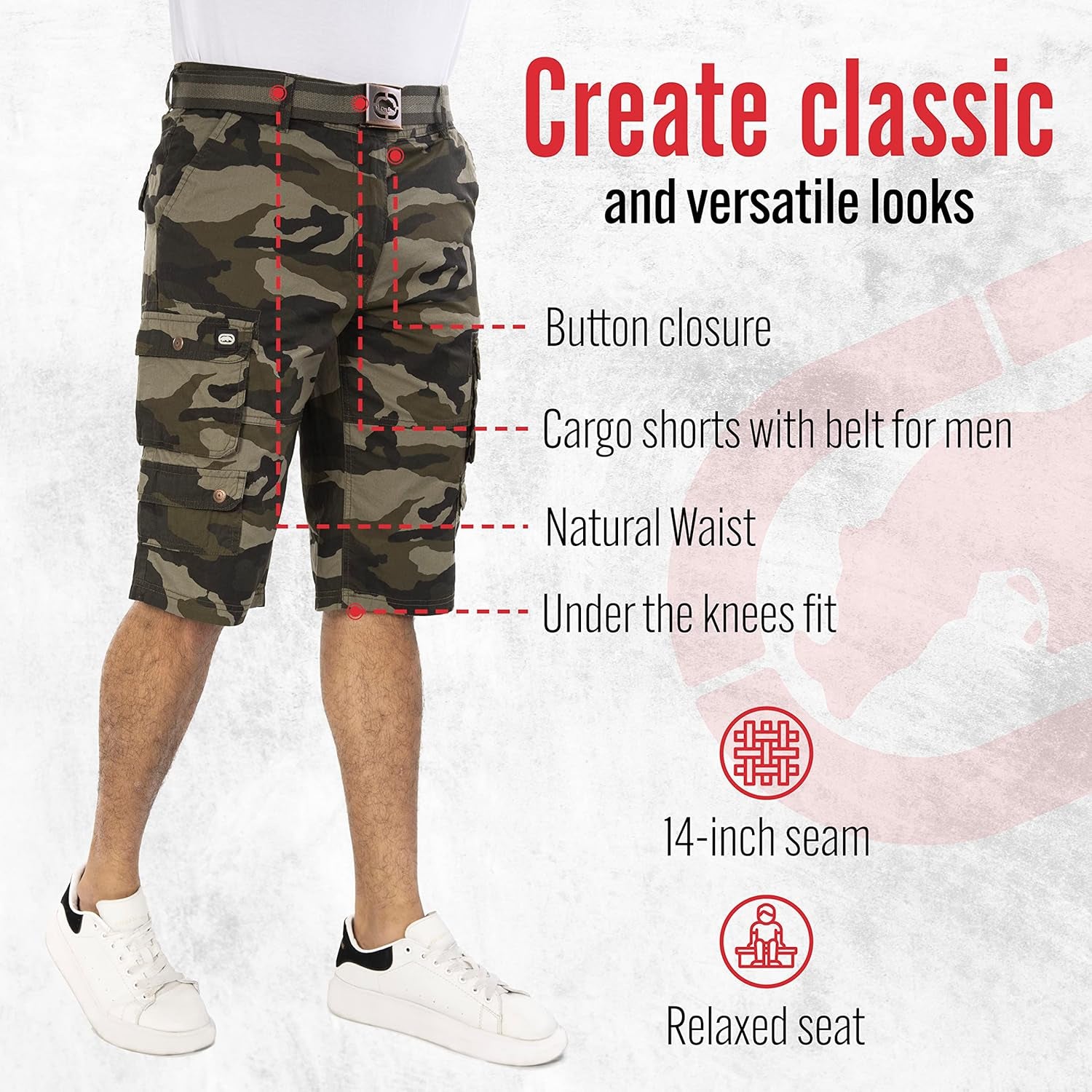 Ecko Cargo Shorts for Men – Twill Camo Mens Cargo Shorts with Belt Big and Tall