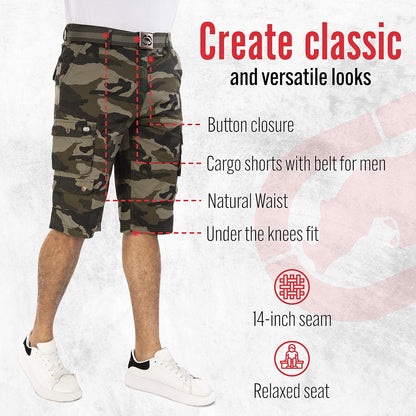 Ecko Cargo Shorts for Men – Twill Camo Mens Cargo Shorts with Belt Big and Tall