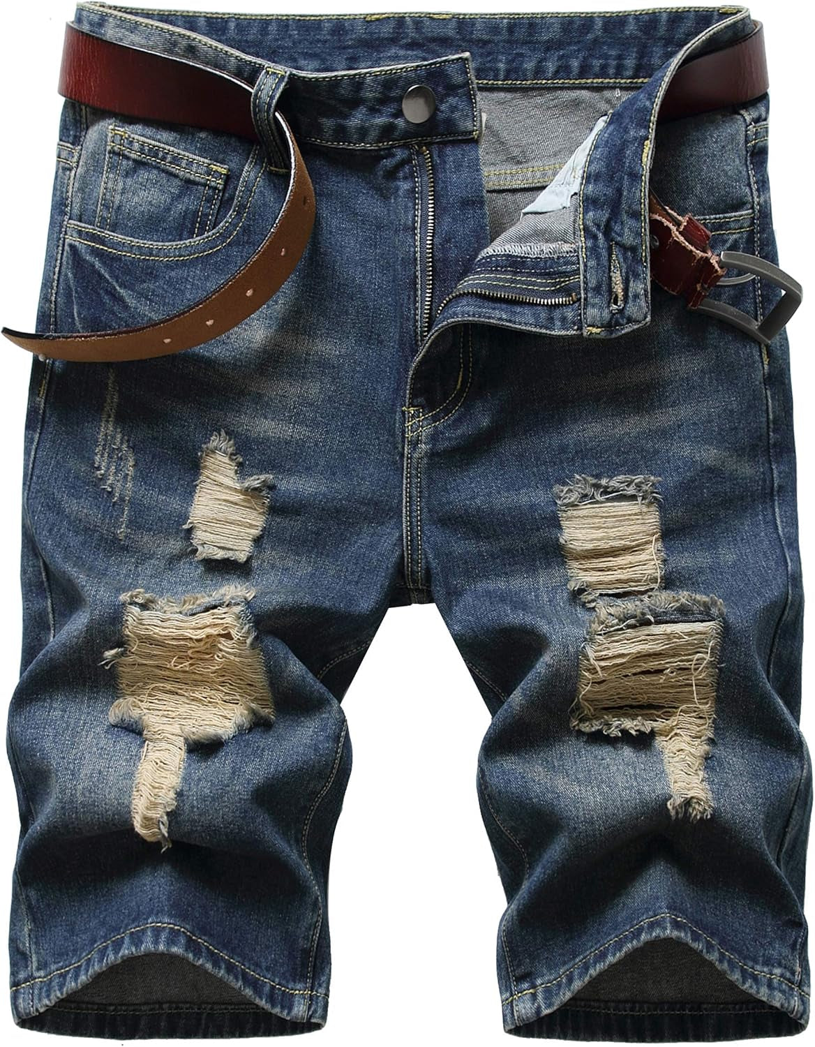 Men'S Casual Ripped Jeans Shorts Stretchy Side Color Ribbon Denim Shorts Striped