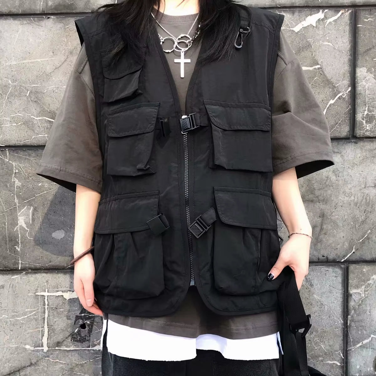 Multi Pockets Tooling Vest Men Summer Breathable Hiking Waistcoat Quick Dry Fishing Vest Fashion Street Wear Unisex VT-290