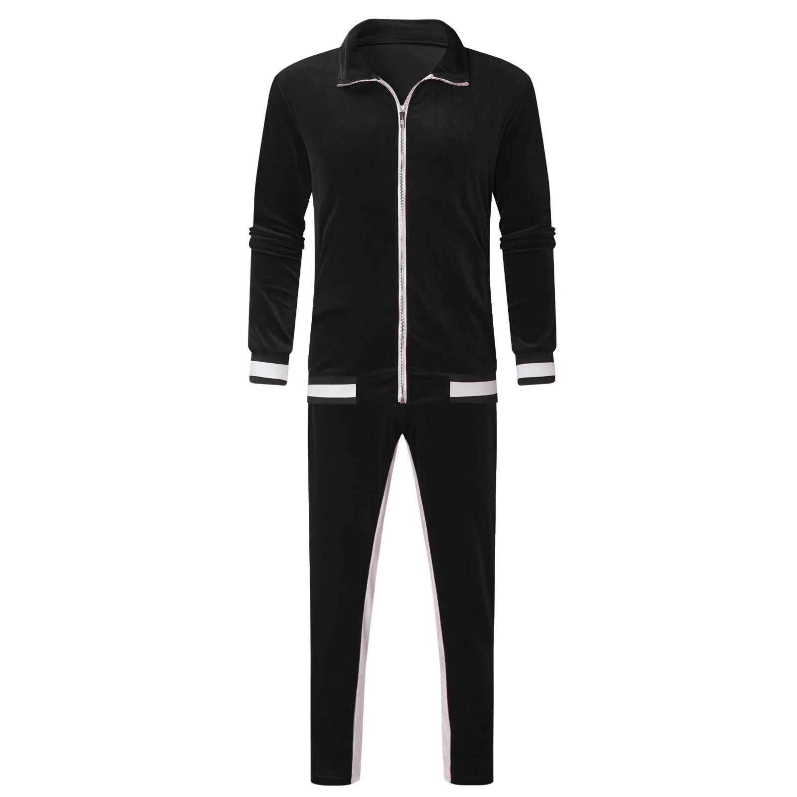 Men'S Two Piece Sweatsuits Clearance Striped Soft Golden Velvet Tracksuit for Men Casual Long Sleeve Zip up Jacket Sport Jogger Sweatpant Set Lightweight Outfit Set Black XXXL