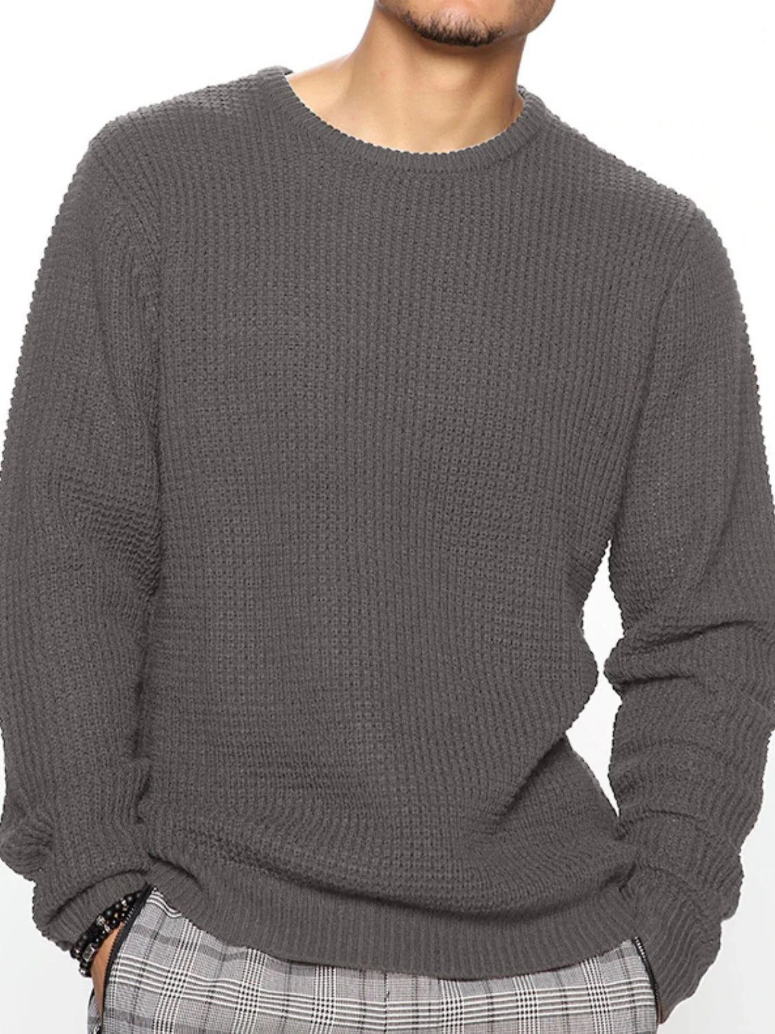 Men'S Full Size round Neck Long Sleeve Sweater plus Size