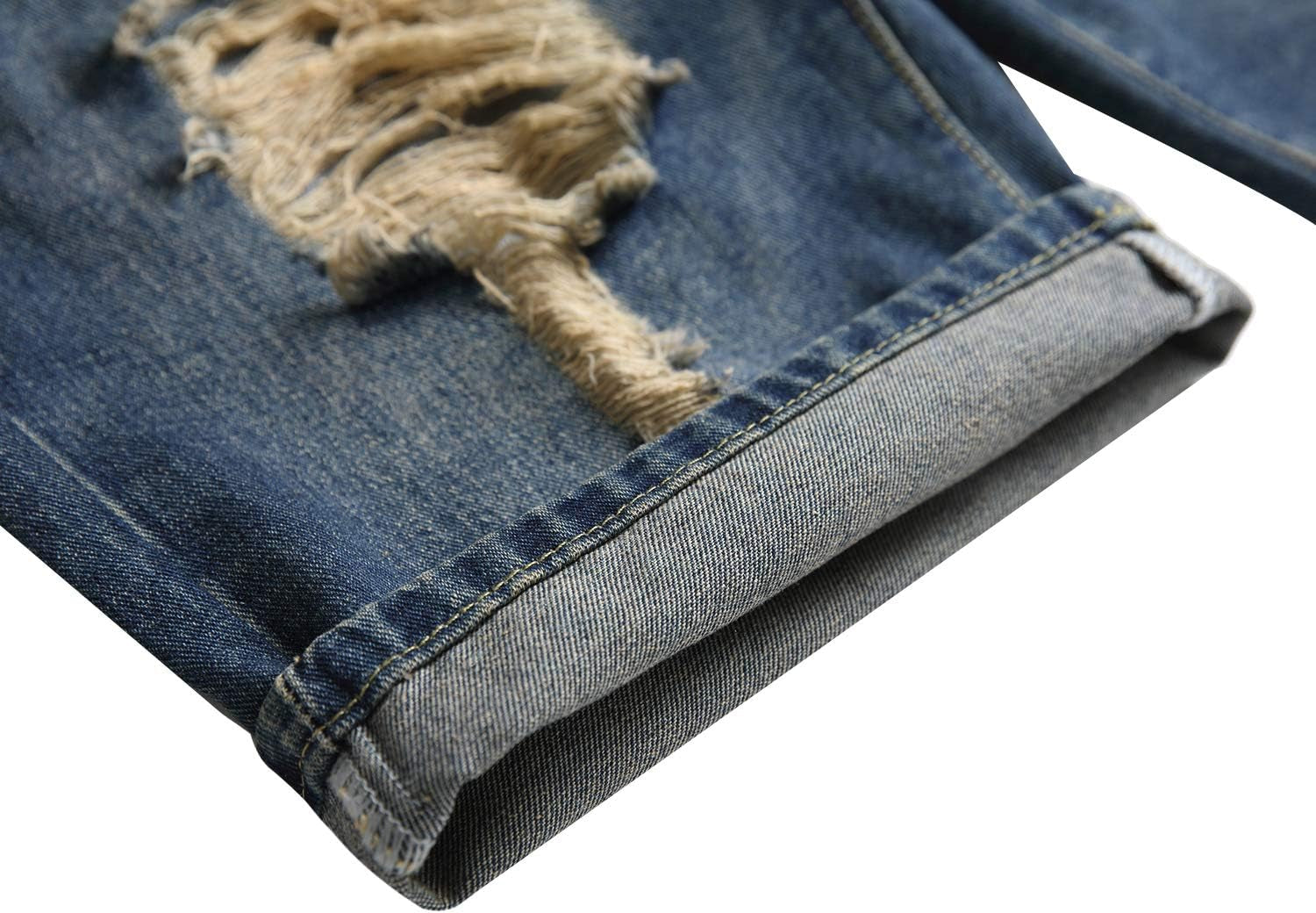 Men'S Casual Ripped Jeans Shorts Stretchy Side Color Ribbon Denim Shorts Striped